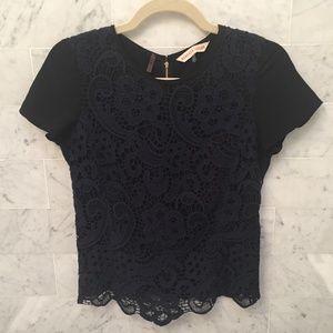 Rebecca Taylor Lace Overlay Short-Sleeved Top
